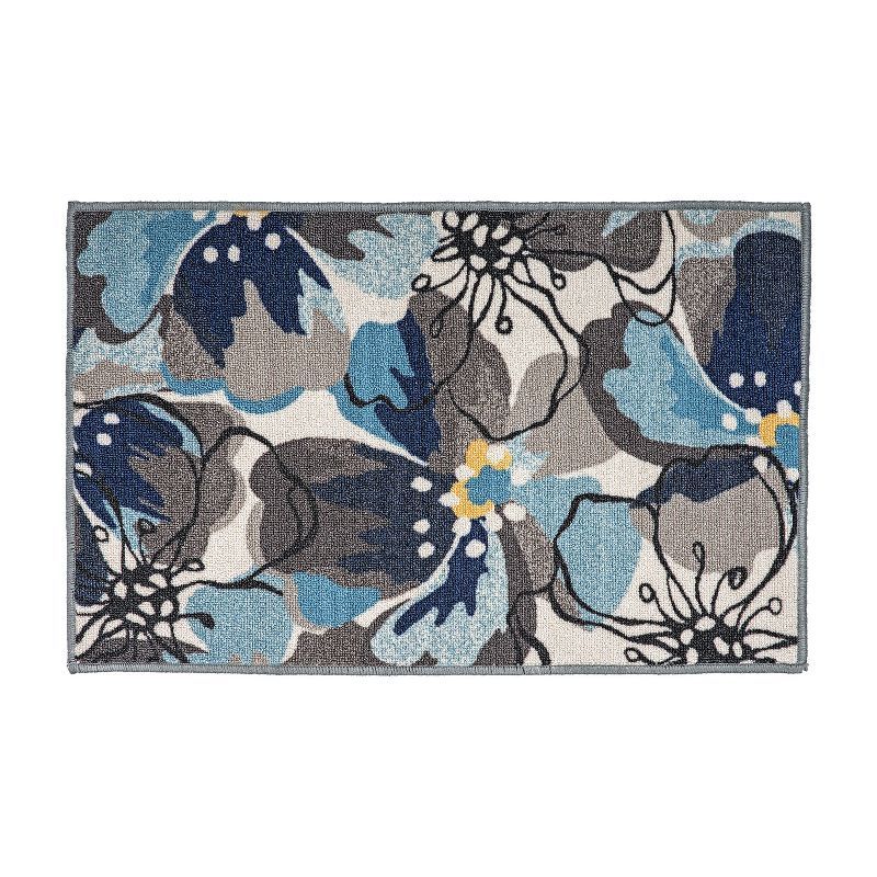 Gray and Blue Floral Tufted Non-Slip Rectangular Area Rug