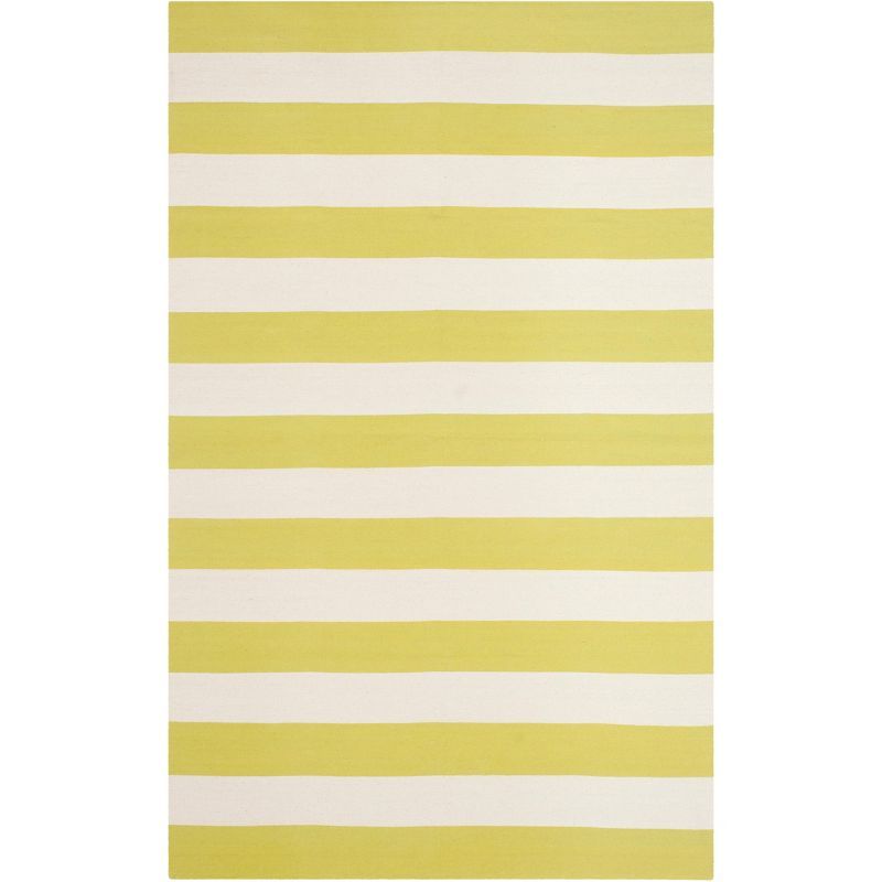 Ivory and Green Handwoven Cotton Striped Area Rug