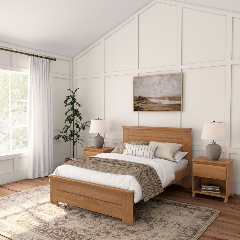 Pecan Pine Full Bed Frame with Solid Wood Headboard