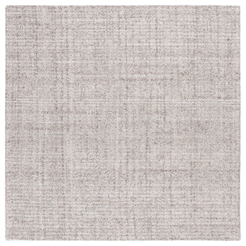 Light Brown and Gray Wool Tufted Square Rug, 6' x 6'