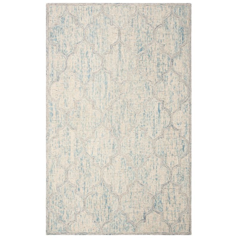 Ivory and Light Blue Abstract Wool 6' x 9' Area Rug