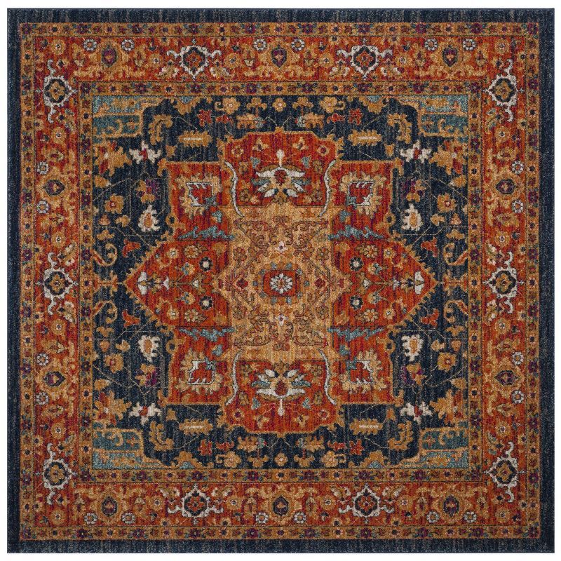 Boho-Chic Blue and Orange High Pile Area Rug