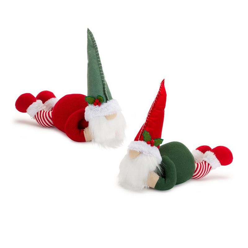 Red and Green Plush Laying Gnome Figurines Set