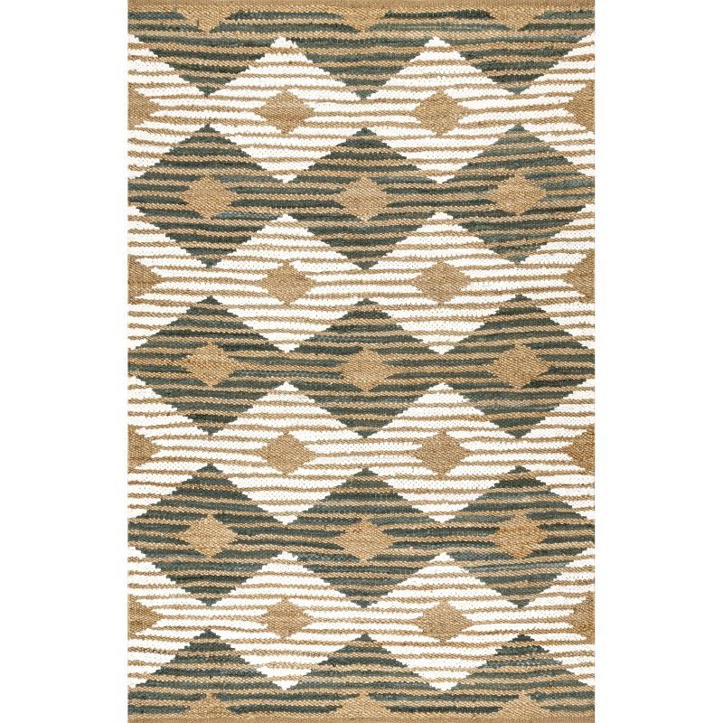 Handmade Olive and Beige Cotton Jute Diamond Rug, 3'0"x5'0"