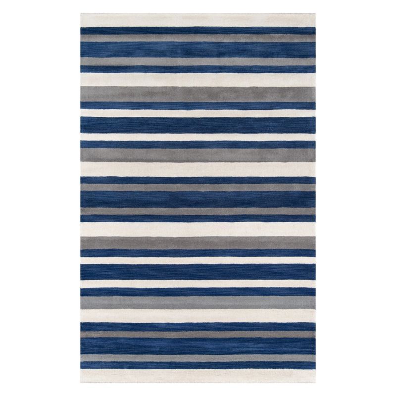 Ivory and Navy Geometric Tufted Wool Rug, 3.3' x 5.3'