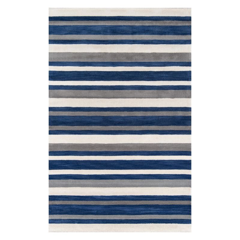 Ivory and Navy Wool Tufted Rectangular Area Rug