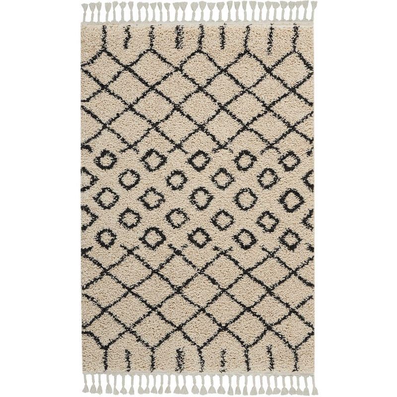 Rectangular Black Diamond Shag Synthetic Area Rug 3'11" x 6'7"