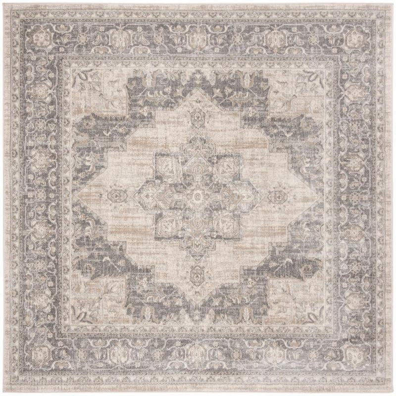 Brentwood 8' Square Cream and Gray Synthetic Area Rug