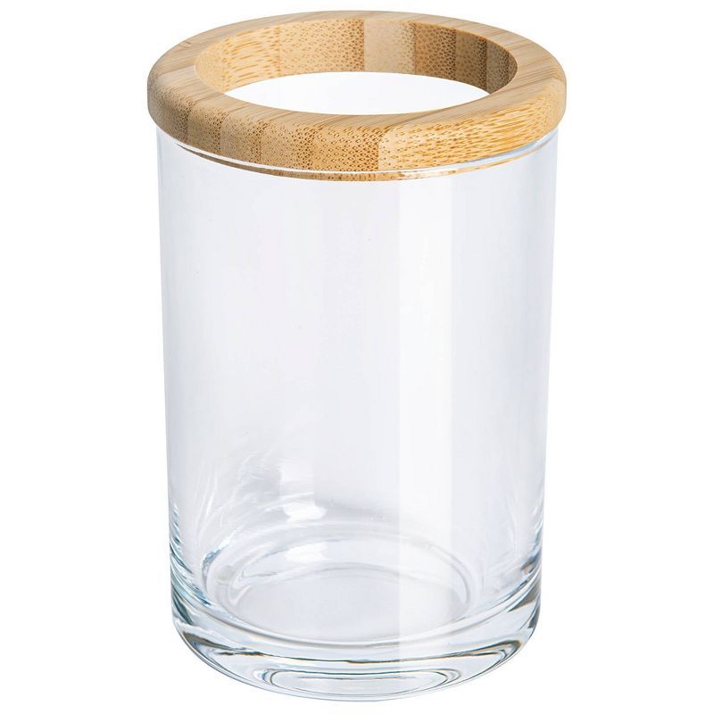 Clear Glass and Bamboo Spa Toothbrush Holder