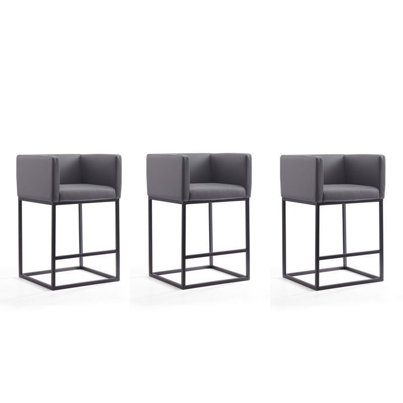 Set of 3 Gray Faux Leather and Metal Counter Stools