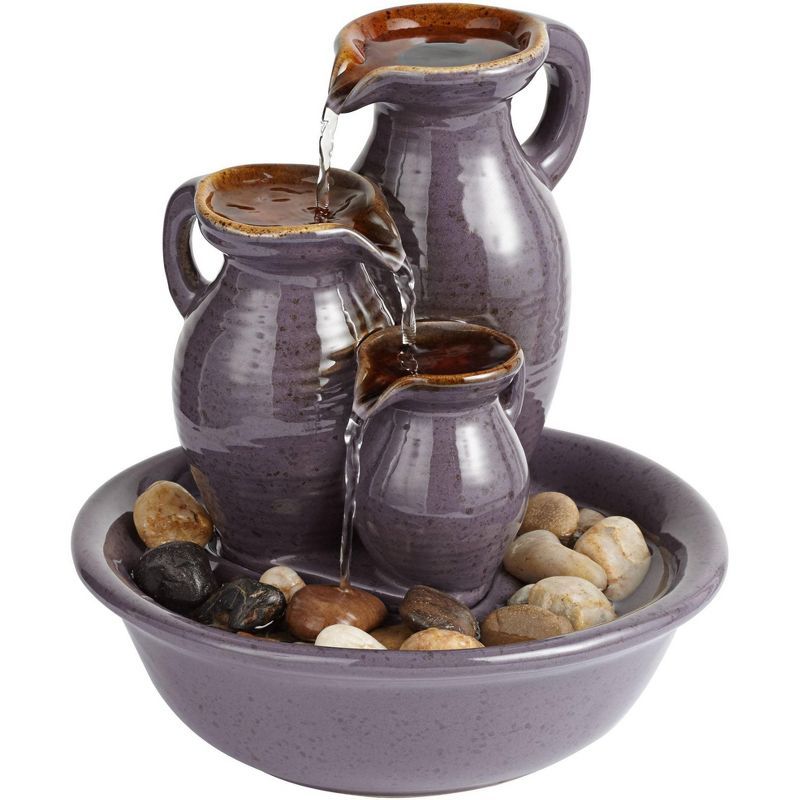 Triple Jug Chocolate Speckle Ceramic Tabletop Water Fountain