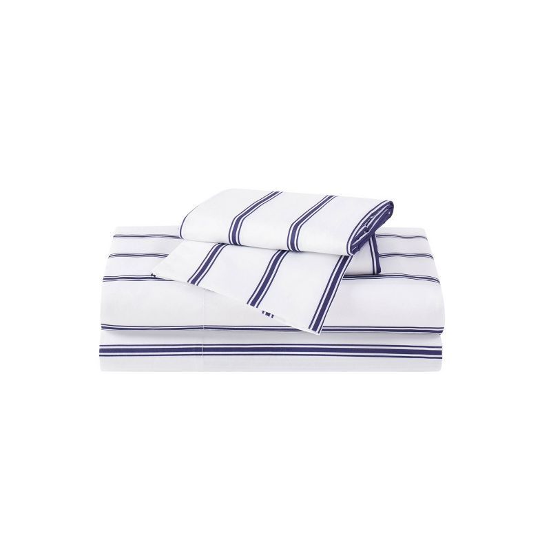 Full White and Navy Striped Microfiber Sheet Set