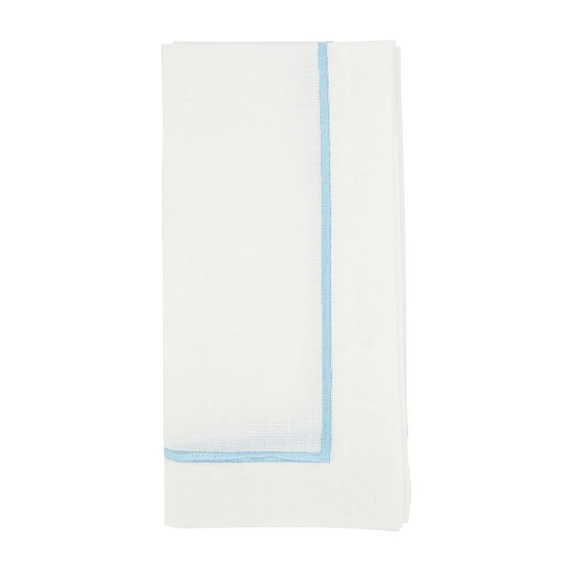 Aqua Embroidered Line Design Dinner Napkins Set of 4