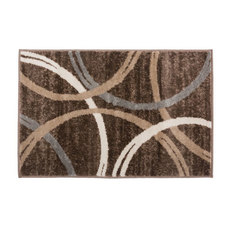 Brown Abstract Circles Design 2' x 3' Area Rug