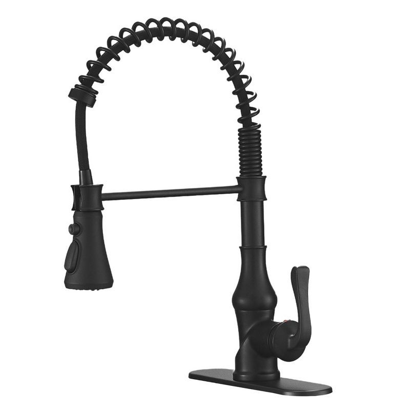 Matte Black Pull-Down Kitchen Faucet with Deck Plate