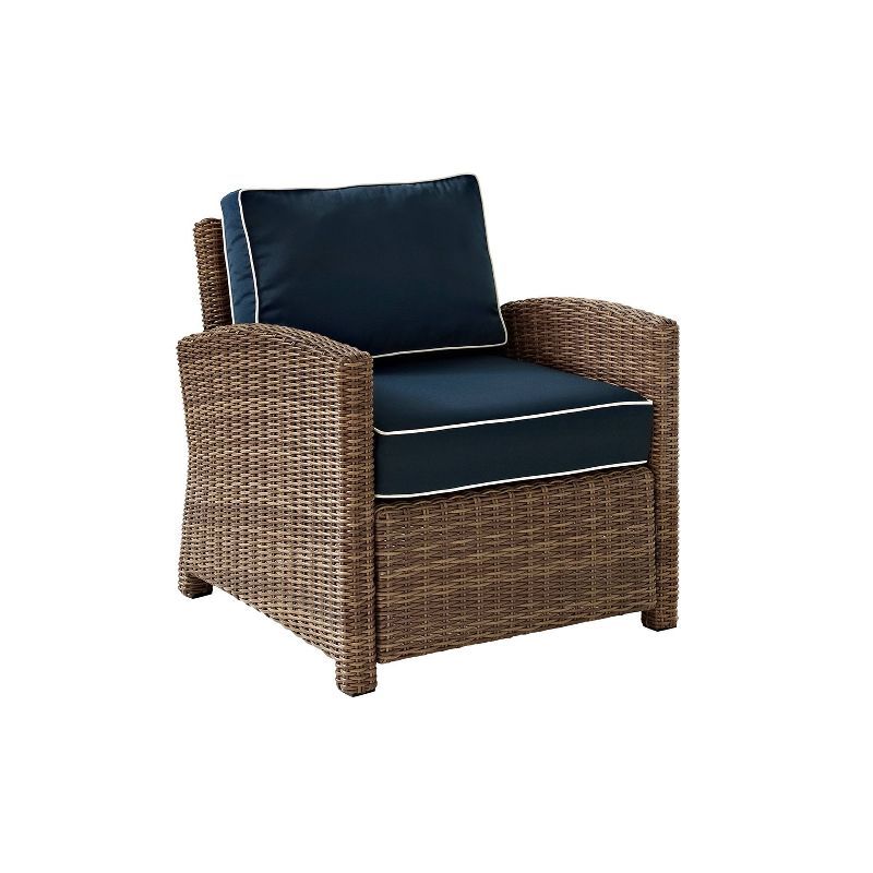 Bradenton Weathered Brown Wicker Armchair with Navy Cushions