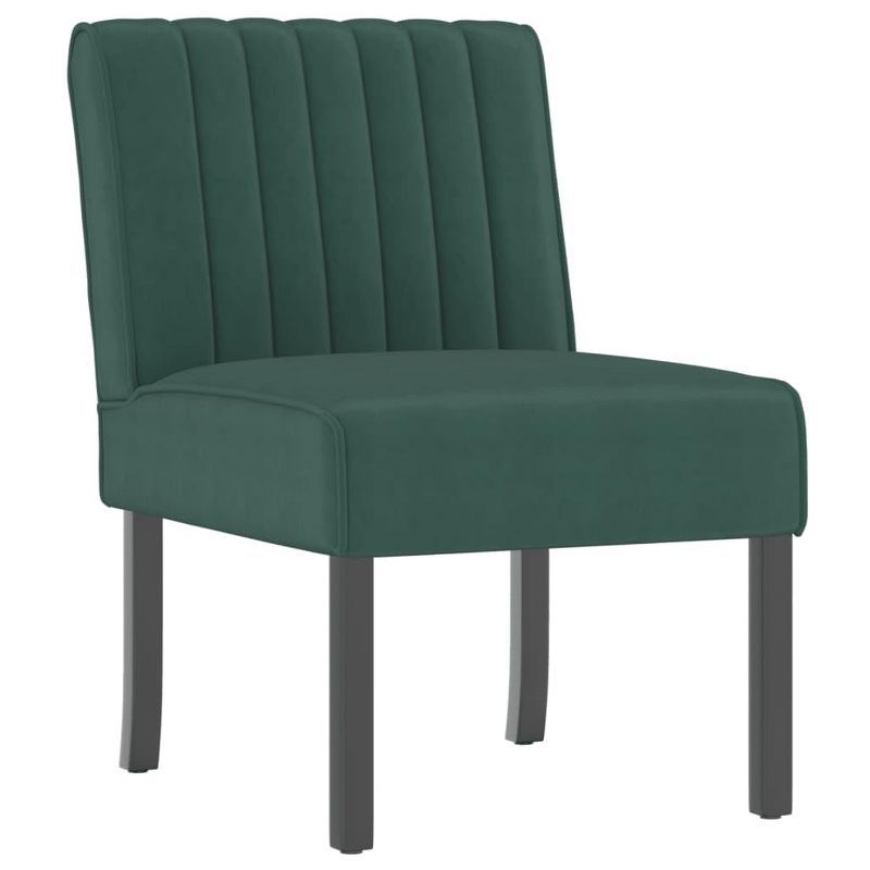 Dark Green Velvet Upholstered Slipper Chair with Wooden Legs