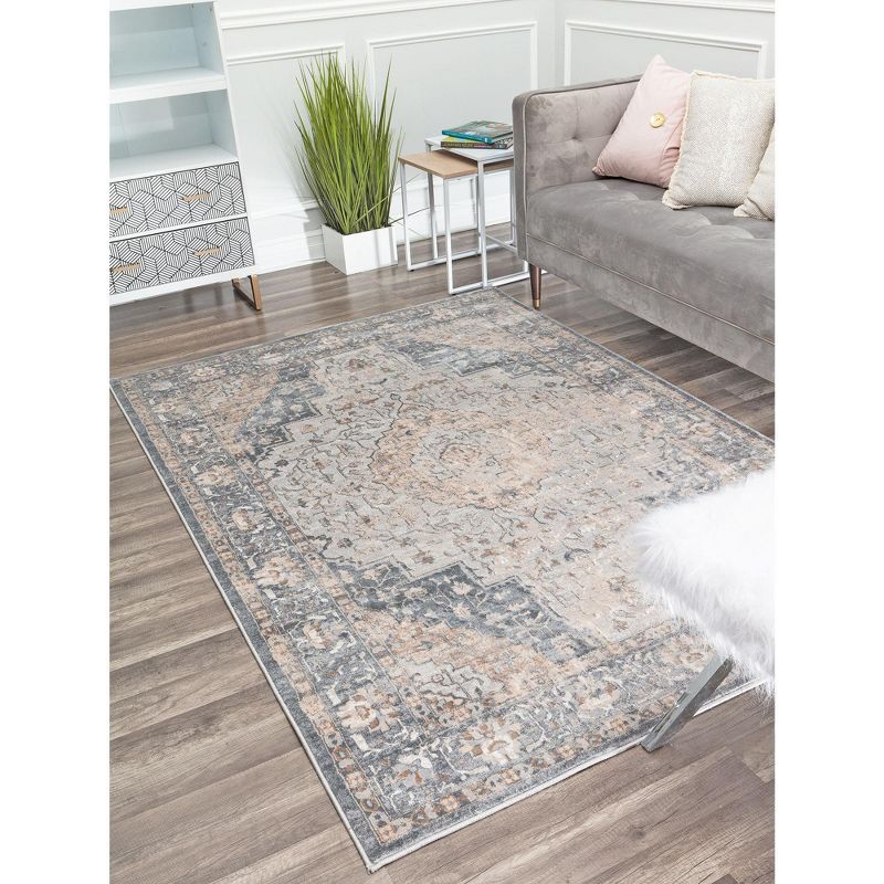 Floral Medallion Taupe Grey 8' Round Synthetic Area Rug