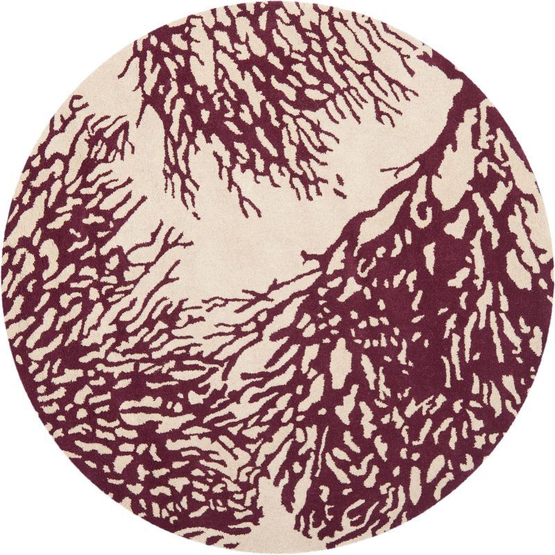Handmade Beige and Purple Wool Round Tufted Area Rug