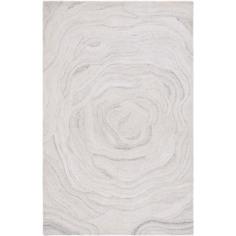 Light Grey and Beige Abstract Wool Square Rug