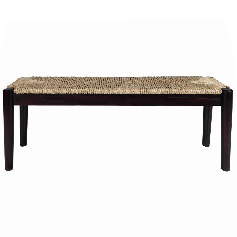 Black Acacia Wood Bench with Woven Seagrass Top