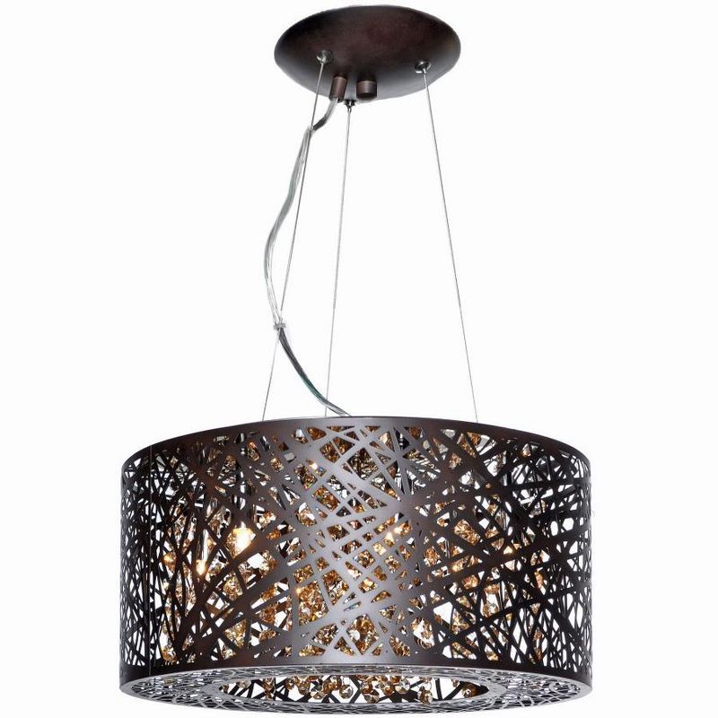 Bronze Crystal LED 7-Light Pendant with Cognac Glass