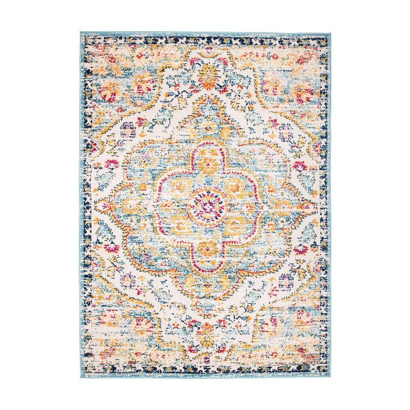 Blue Distressed Bohemian Floral 3'3" x 5' Area Rug