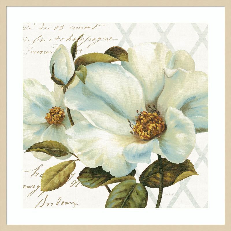 White Floral Bliss II Botanical Lithograph with Wood Frame