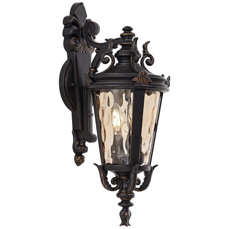 Bronze Scroll 22" Outdoor Wall Light with Hammered Glass