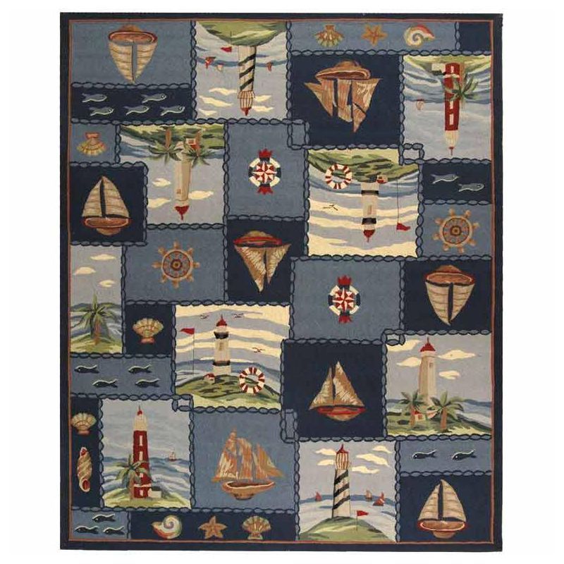 Chelsea Blue Nautical Hand-Hooked Wool Area Rug