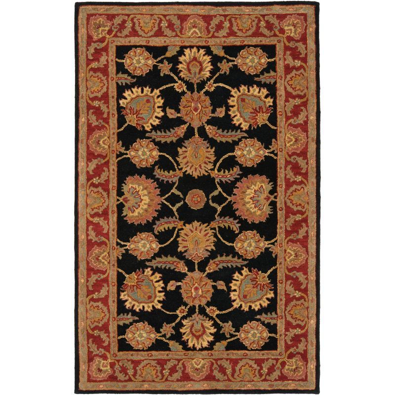 Classic Red and Black Hand-Tufted Wool Area Rug