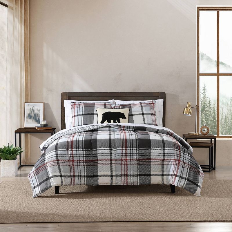 Twin Black Plaid Reversible Down Alternative Comforter Set