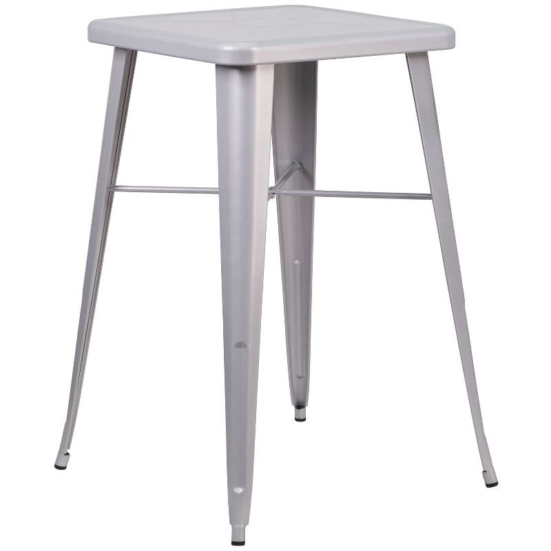 Silver Square Steel Indoor-Outdoor Bar Height Table