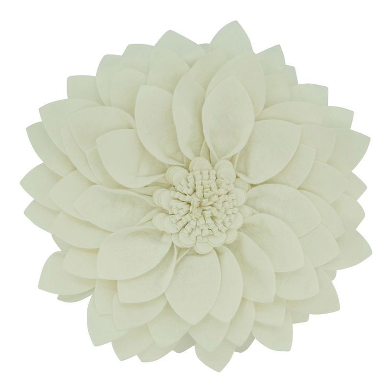 Ivory Felt Flower Design Square Throw Pillow