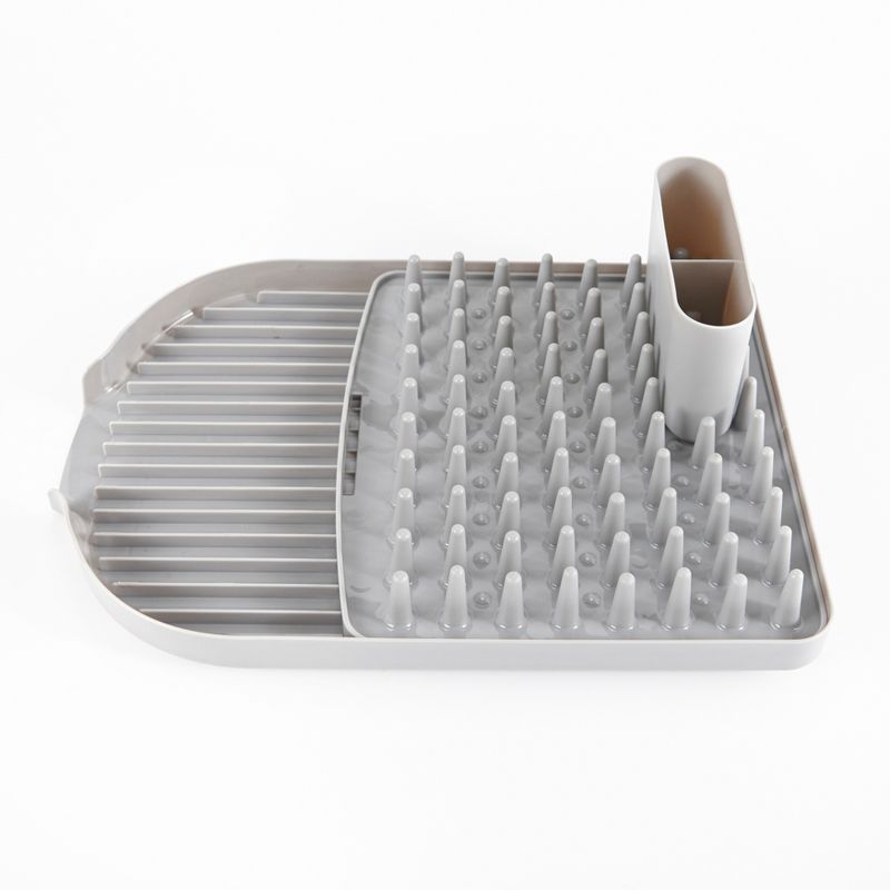 Gray Polypropylene 3-Piece Dish Drying Rack with Flatware Holder