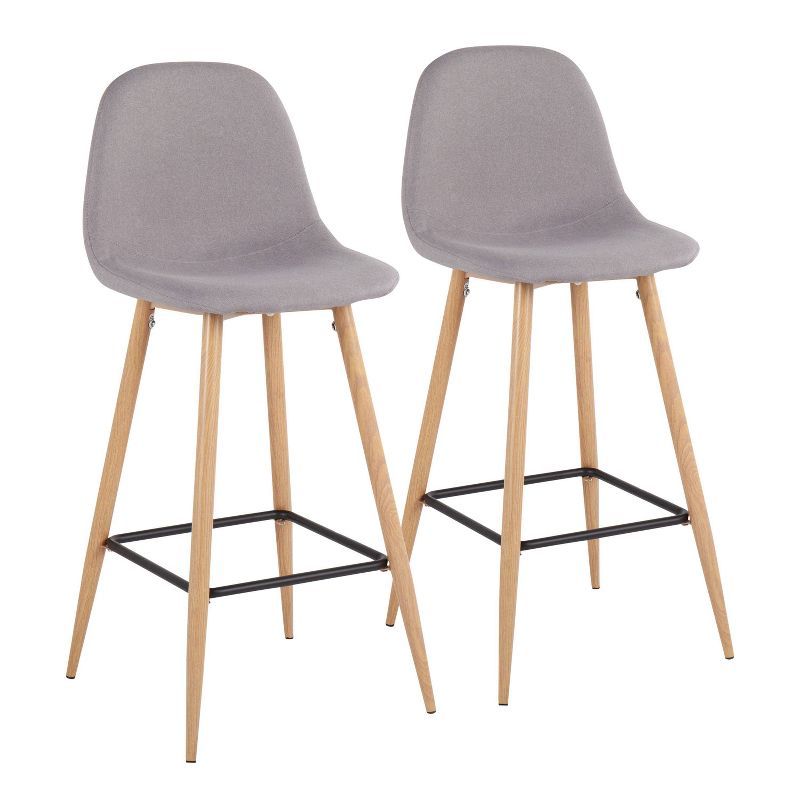 Natural Metal Light Grey Fabric Swivel Barstool Set