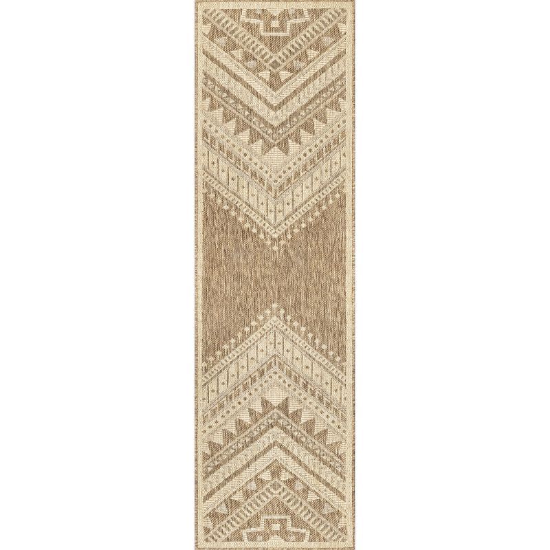 Beige Aztec Pattern Indoor Outdoor Runner Rug