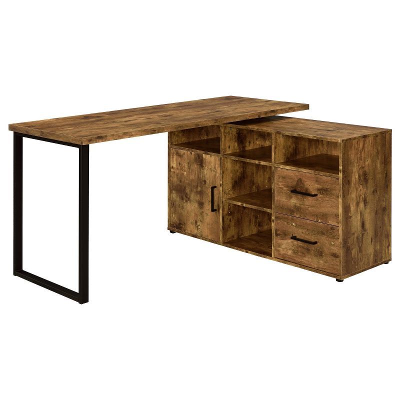 Transitional Antique Nutmeg Wood L-Shape Desk with USB Port