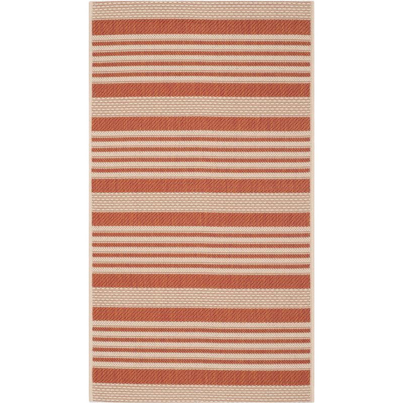 Terracotta & Beige Stripe 2'7" x 5' Flat Woven Synthetic Indoor/Outdoor Rug