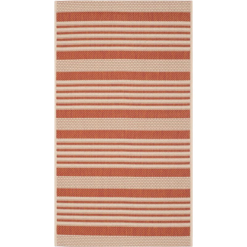 Terracotta and Beige Striped Indoor/Outdoor Area Rug