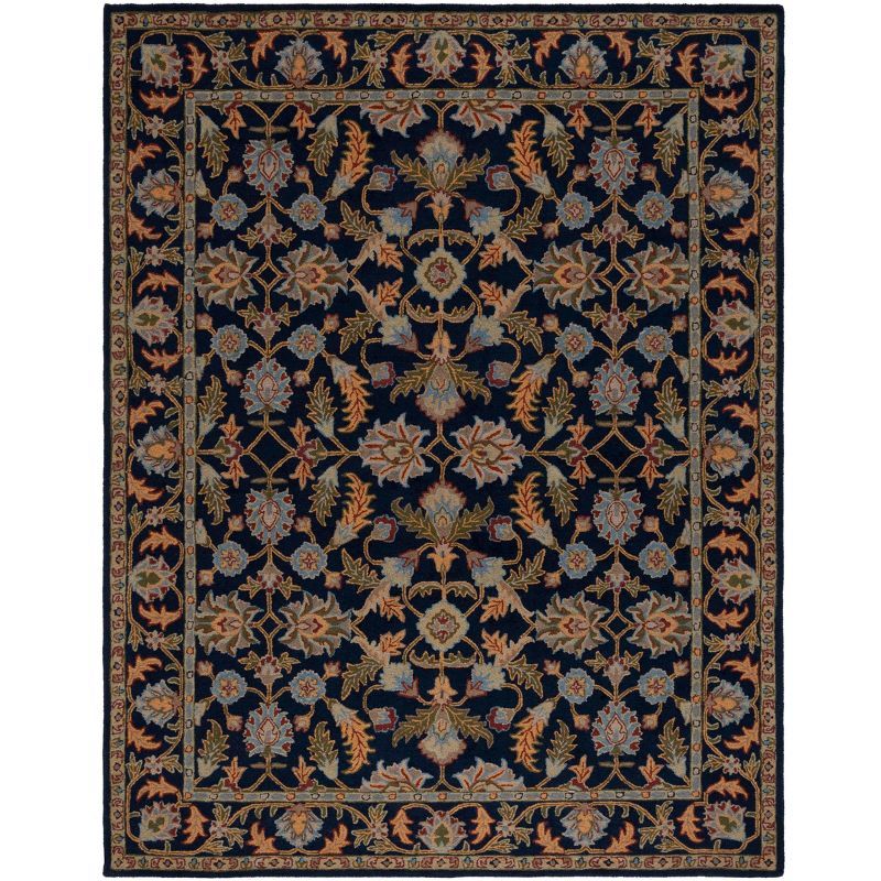 Blossom Navy Blue Handmade Wool 8' x 10' Area Rug