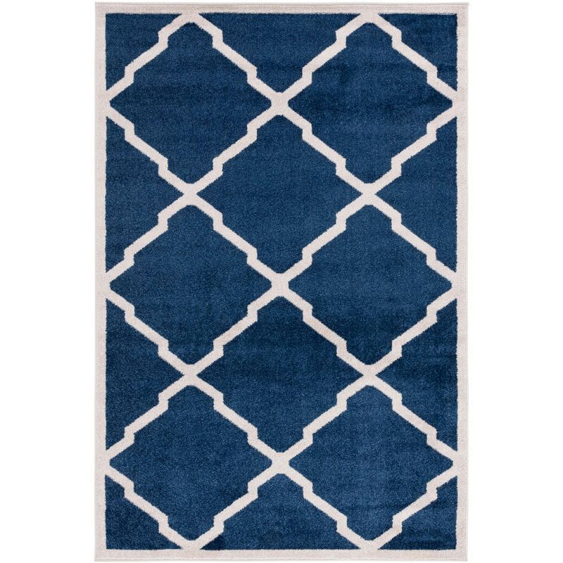 Navy and Beige Geometric Synthetic 5' x 8' Area Rug
