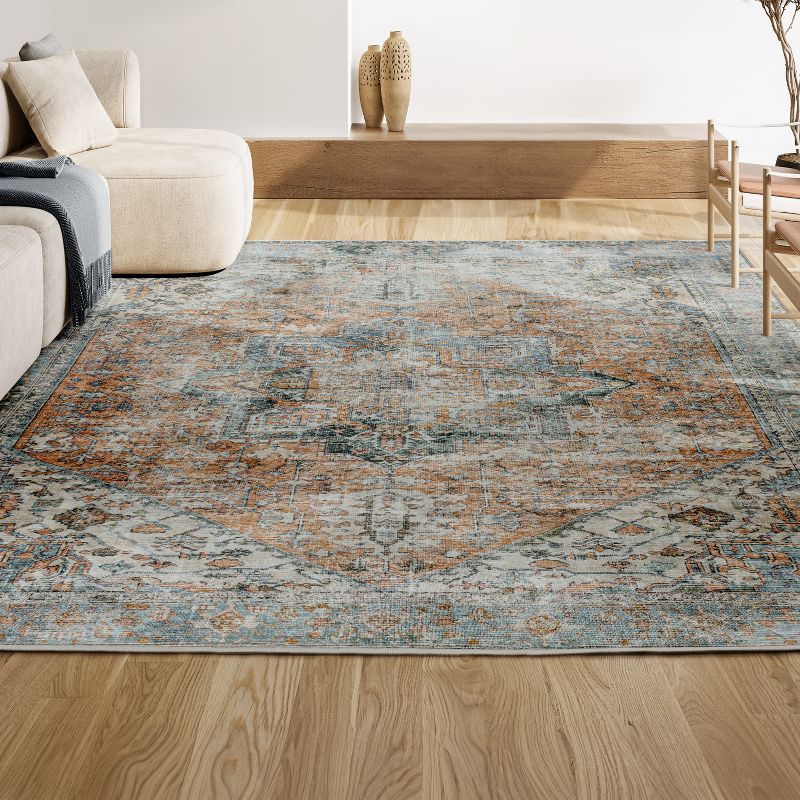 Armae Blue and Terra Distressed Chenille 4' x 6' Area Rug