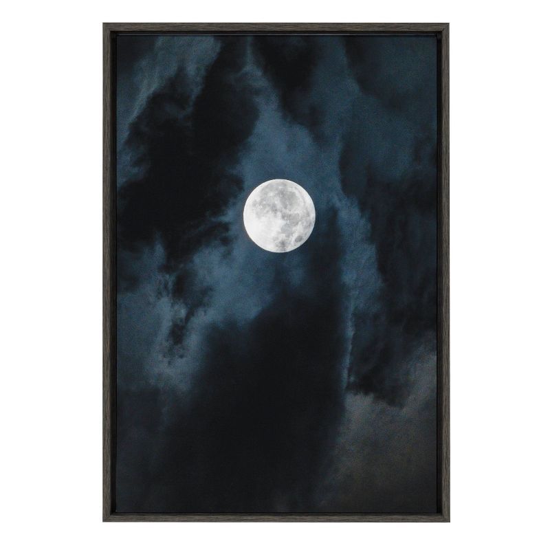 Driftless Moon Midnight Blue Canvas Print with Black Frame