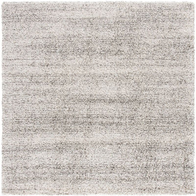 Ivory Grey Square Shag Synthetic 4' x 4' Easy-Care Area Rug