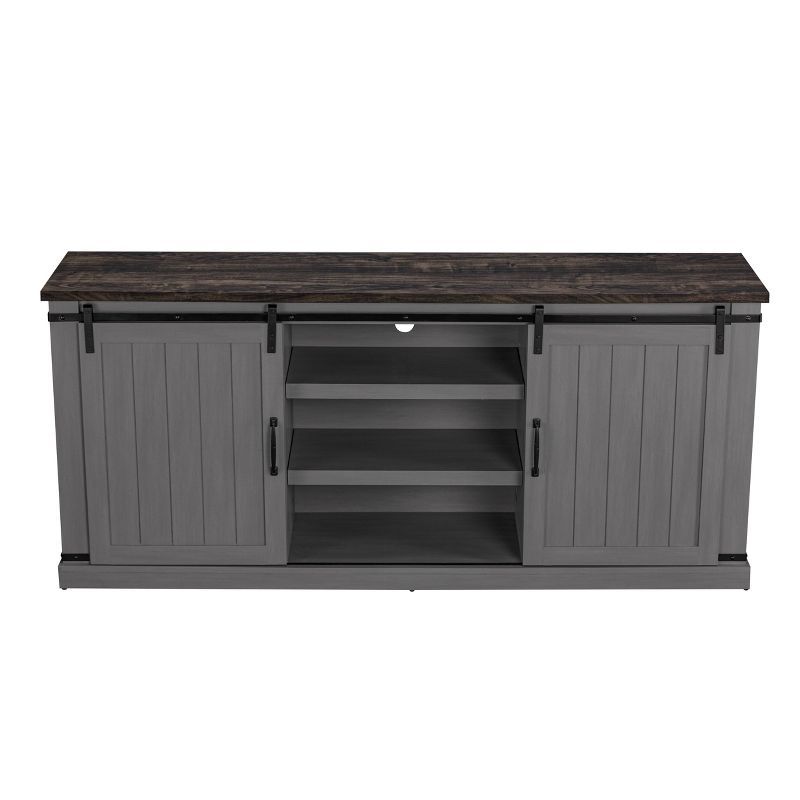 Gray Sliding Barn-Door TV Stand with Adjustable Shelves