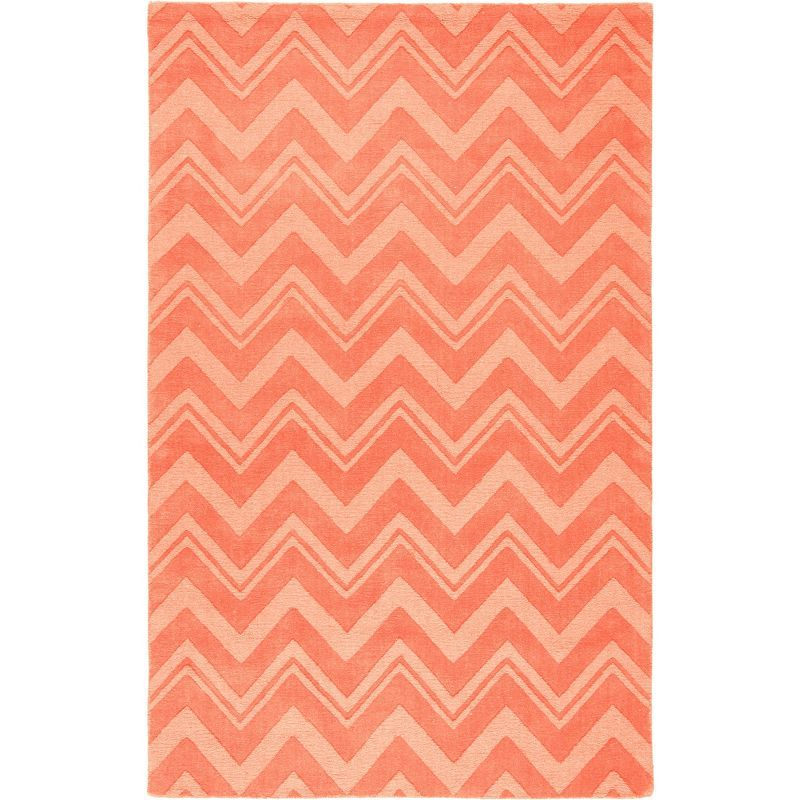 Peach Chevron Hand-Tufted Wool Area Rug, 5' x 8'