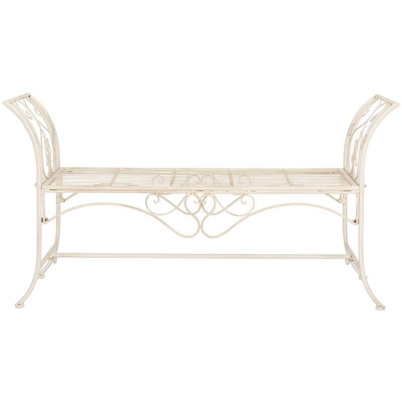 Adina Antique White Wrought Iron 51" Outdoor Garden Bench