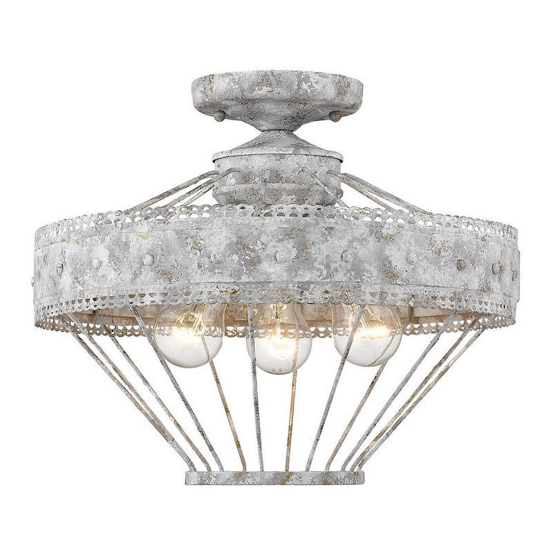 Rustic White and Gold Metal Semi-Flush Ceiling Light