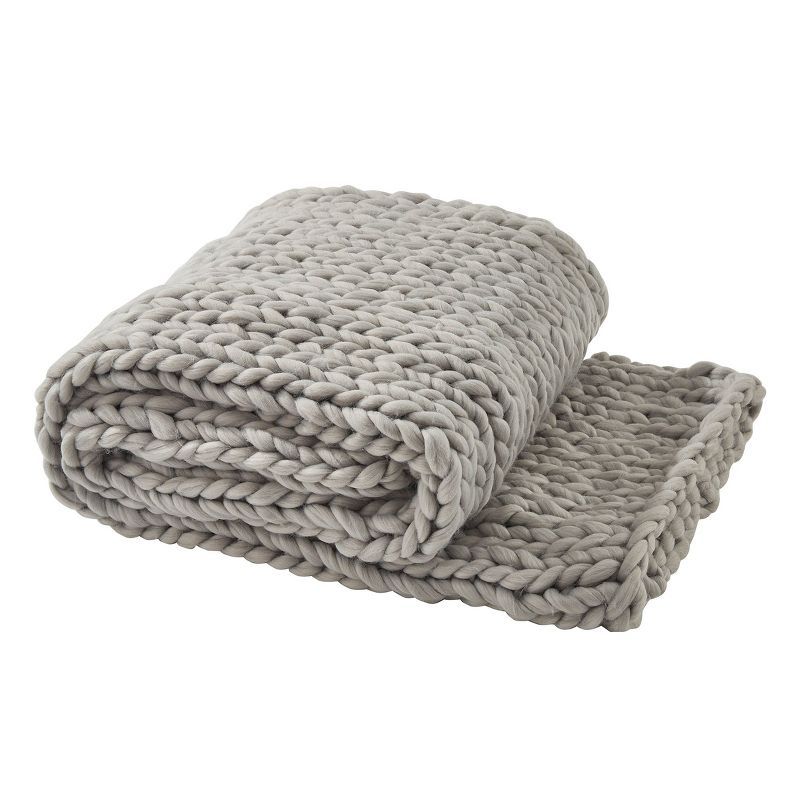 Fog Gray Chunky Knit Cotton Throw Blanket